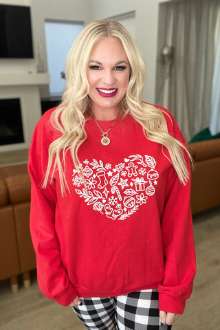 Holiday Heart Sweatshirt-Pullovers-Ave-Motis & Co Boutique, Women's Fashion Boutique in Carthage, Missouri