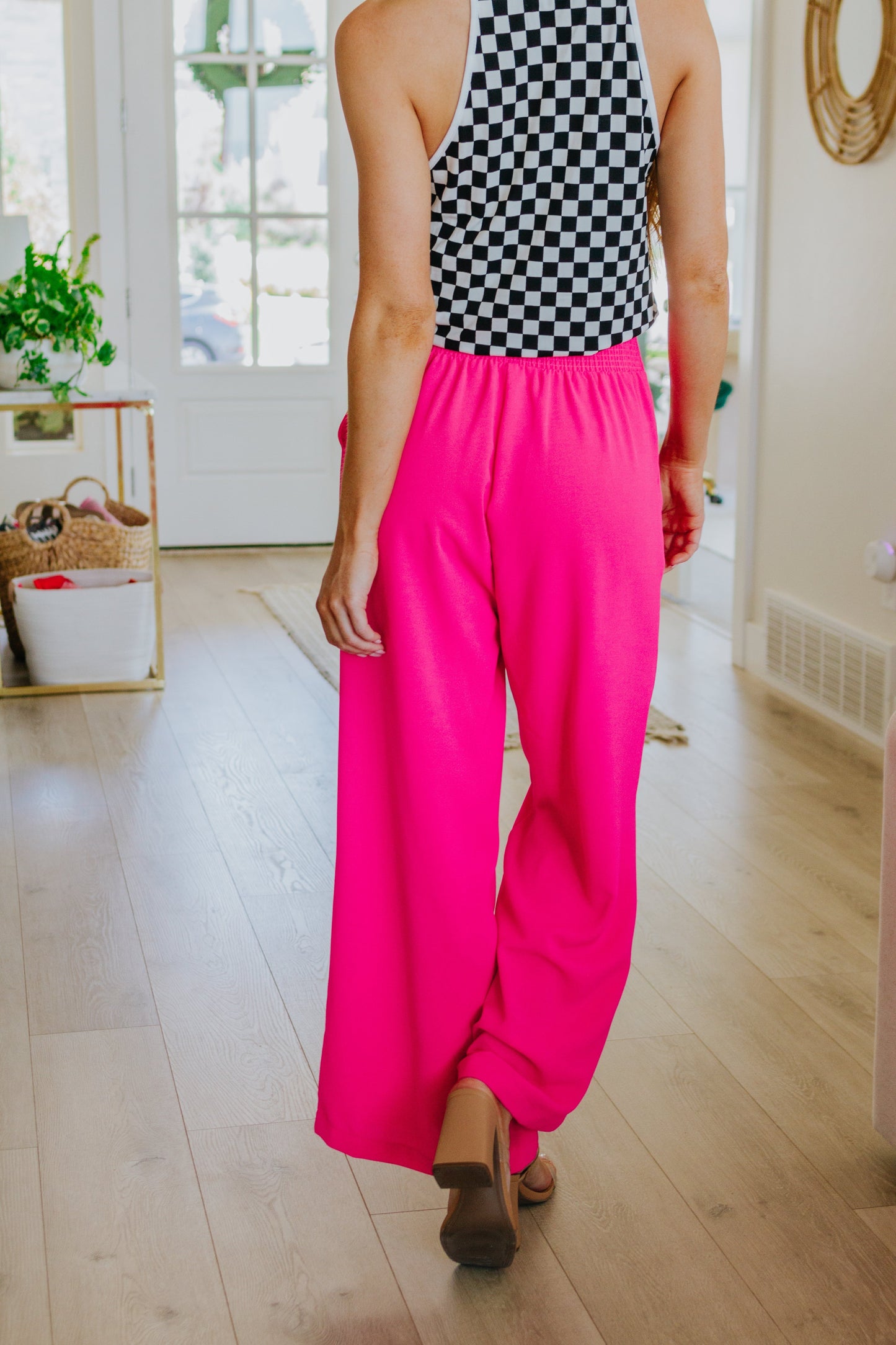High Rise Wide Leg Pants in Hot Pink