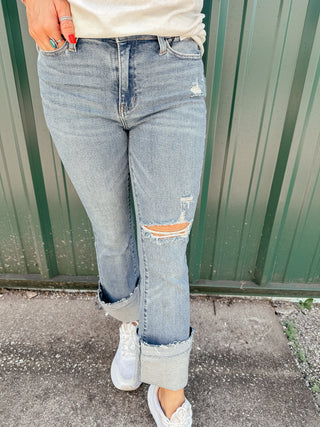 Isla Mid Rise Distressed Released Hem Bootcut Jeans-Jeans-Ave-Motis & Co Boutique, Women's Fashion Boutique in Carthage, Missouri