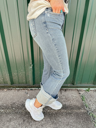 Isla Mid Rise Distressed Released Hem Bootcut Jeans-Jeans-Ave-Motis & Co Boutique, Women's Fashion Boutique in Carthage, Missouri