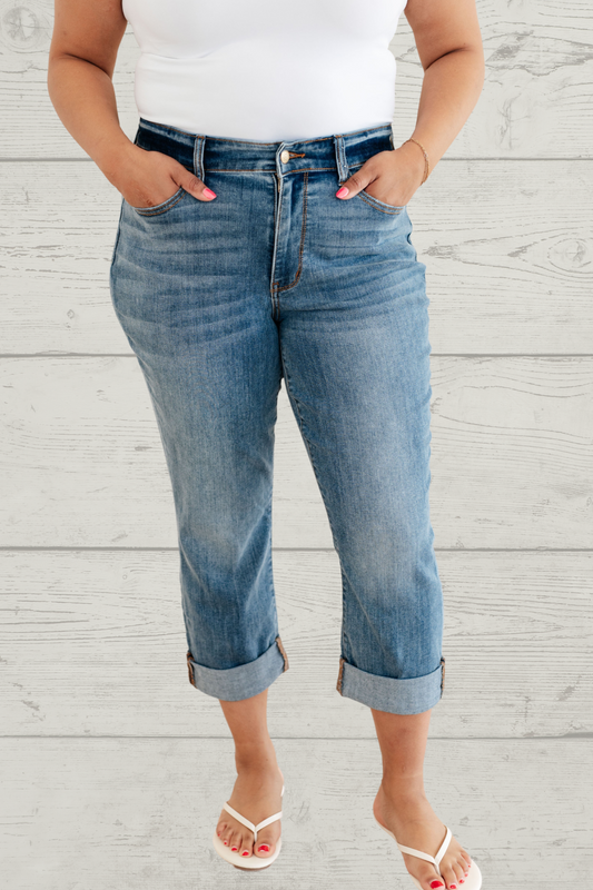 Laura Mid Rise Cuffed Skinny Capri Jeans