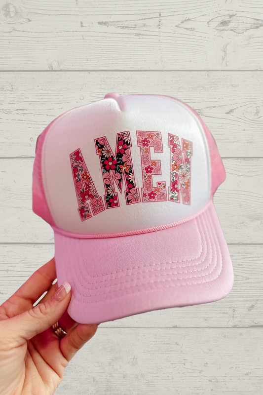 Amen Pink Floral Trucker Hat