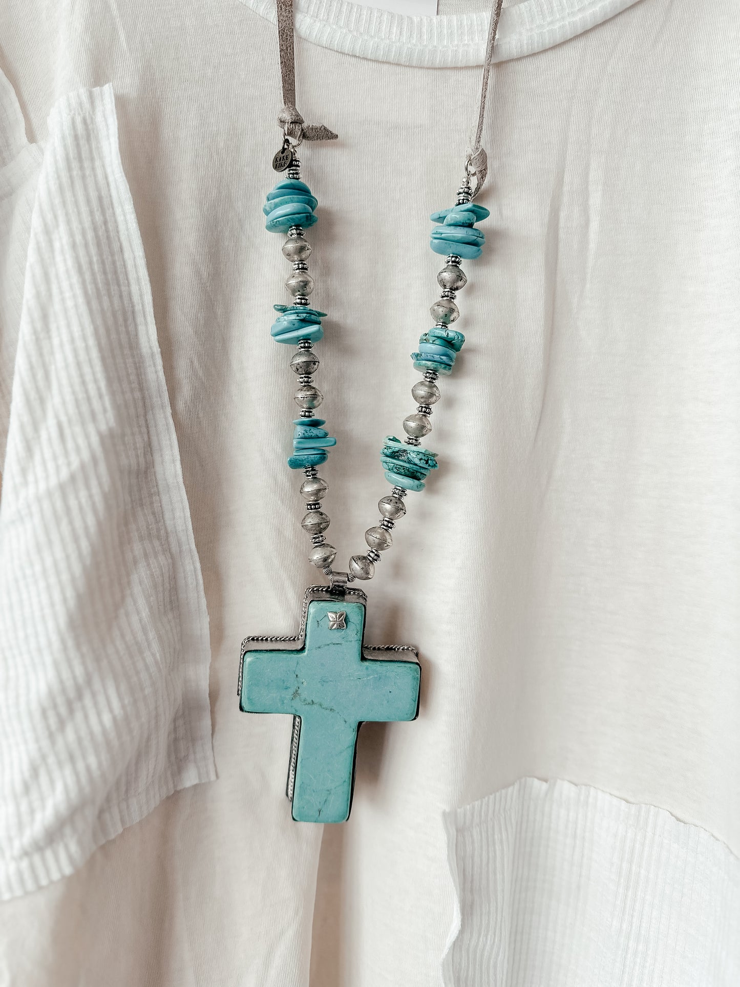 Chunky Turquoise Rare Bird Cross Necklace