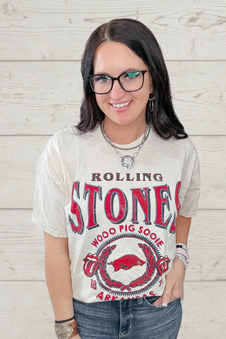 Rolling Stones Razorbacks Thrifted Tee-Graphic Tees-Livy Lu-Motis & Co Boutique, Women's Fashion Boutique in Carthage, Missouri