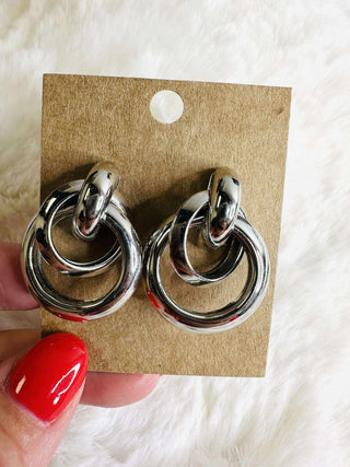 Silver Circle Dangle Post Back Earrings - Mora-Earrings-Carol Su-Motis & Co Boutique, Women's Fashion Boutique in Carthage, Missouri