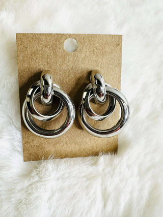 Silver Circle Dangle Post Back Earrings - Mora-Earrings-Carol Su-Motis & Co Boutique, Women's Fashion Boutique in Carthage, Missouri