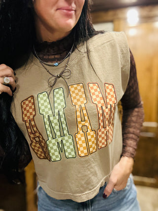 Mama Checked Graphic Muscle Tee-Graphic Tees-Motis-Motis & Co Boutique, Women's Fashion Boutique in Carthage, Missouri