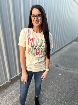 Merry & Bright Christmas Tee-Graphic Tees-rc-Motis & Co Boutique, Women's Fashion Boutique in Carthage, Missouri