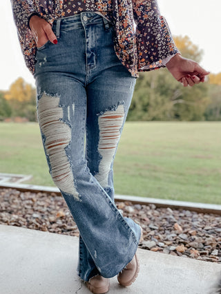 Kiana High Rise Heavy Destroy Flare-Jeans-Ave-Motis & Co Boutique, Women's Fashion Boutique in Carthage, Missouri