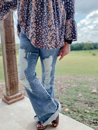 Kiana High Rise Heavy Destroy Flare-Jeans-Ave-Motis & Co Boutique, Women's Fashion Boutique in Carthage, Missouri