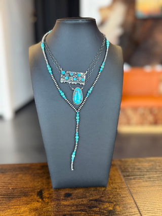Sonoran Turquoise Sterling Lariat Necklace-Necklaces-Touch of Gallop-Motis & Co Boutique, Women's Fashion Boutique in Carthage, Missouri