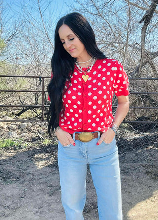 Patty Polka Dot Short Sleeve Sweater-Sweaters-Very J-Motis & Co Boutique, Women's Fashion Boutique in Carthage, Missouri