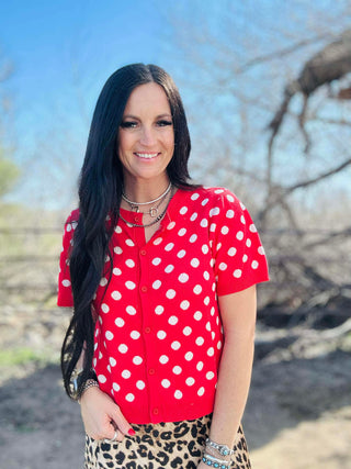 Patty Polka Dot Short Sleeve Sweater-Sweaters-Very J-Motis & Co Boutique, Women's Fashion Boutique in Carthage, Missouri