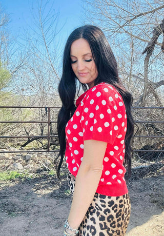 Patty Polka Dot Short Sleeve Sweater-Sweaters-Very J-Motis & Co Boutique, Women's Fashion Boutique in Carthage, Missouri