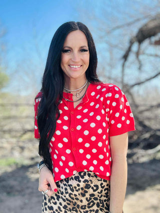 Patty Polka Dot Short Sleeve Sweater-Sweaters-Very J-Motis & Co Boutique, Women's Fashion Boutique in Carthage, Missouri
