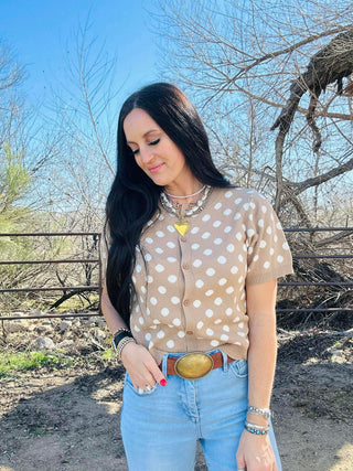 Patty Polka Dot Short Sleeve Sweater-Sweaters-Very J-Motis & Co Boutique, Women's Fashion Boutique in Carthage, Missouri