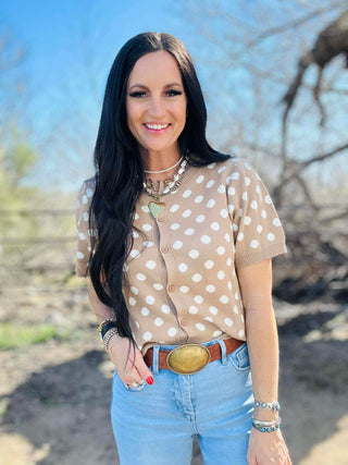 Patty Polka Dot Short Sleeve Sweater-Sweaters-Very J-Motis & Co Boutique, Women's Fashion Boutique in Carthage, Missouri