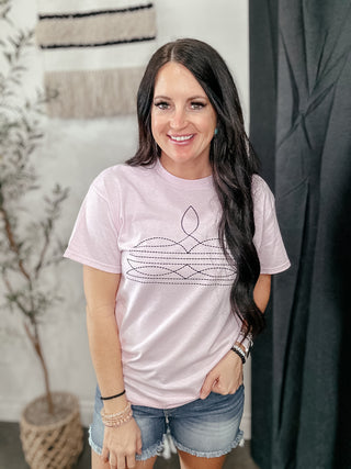 Western Boot Stitch Pink Graphic Tee-Graphic Tees-The Lattimore Claim-Motis & Co Boutique, Women's Fashion Boutique in Carthage, Missouri