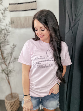 Western Boot Stitch Pink Graphic Tee-Graphic Tees-The Lattimore Claim-Motis & Co Boutique, Women's Fashion Boutique in Carthage, Missouri