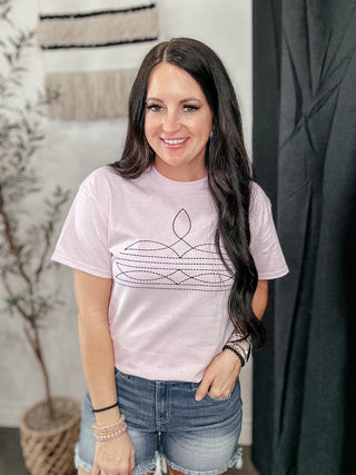 Western Boot Stitch Pink Graphic Tee-Graphic Tees-The Lattimore Claim-Motis & Co Boutique, Women's Fashion Boutique in Carthage, Missouri