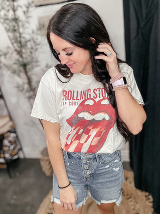 Rolling Stones Zip Code Cream Graphic Tee-Graphic Tees-Livy Lu-Motis & Co Boutique, Women's Fashion Boutique in Carthage, Missouri