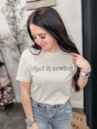 Cool It Cowboy Cream Graphic Tee-Graphic Tees-The Lattimore Claim-Motis & Co Boutique, Women's Fashion Boutique in Carthage, Missouri