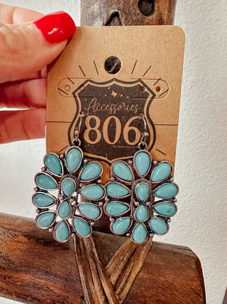 Route 66 Turquoise Flower Earrings-Earrings-Pink Panache-Motis & Co Boutique, Women's Fashion Boutique in Carthage, Missouri