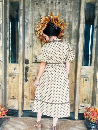 Sybil Taupe Polka Dot Dress