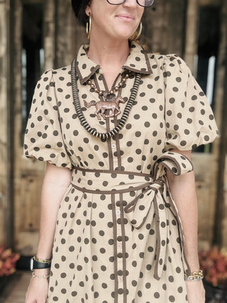 Sybil Taupe Polka Dot Dress