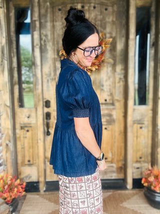 High Roller Denim Top-Short Sleeves-2 Fly-Motis & Co Boutique, Women's Fashion Boutique in Carthage, Missouri