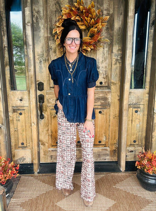 High Roller Denim Top-Short Sleeves-2 Fly-Motis & Co Boutique, Women's Fashion Boutique in Carthage, Missouri