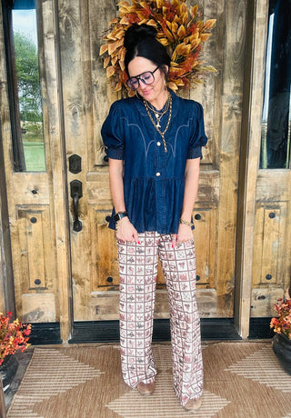 High Roller Denim Top-Short Sleeves-2 Fly-Motis & Co Boutique, Women's Fashion Boutique in Carthage, Missouri