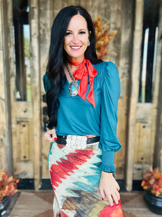 Canyon Call Long Sleeve Blouse - Teal-Long Sleeves-sterling kreek-Motis & Co Boutique, Women's Fashion Boutique in Carthage, Missouri