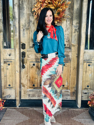 Aztec Sundown Western Skirt-Dresses-sterling kreek-Motis & Co Boutique, Women's Fashion Boutique in Carthage, Missouri
