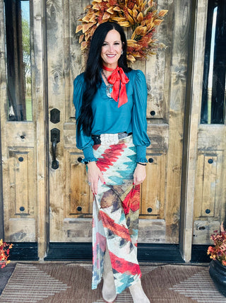 Canyon Call Long Sleeve Blouse - Teal-Long Sleeves-sterling kreek-Motis & Co Boutique, Women's Fashion Boutique in Carthage, Missouri