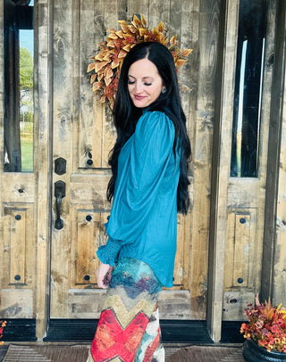 Canyon Call Long Sleeve Blouse - Teal-Long Sleeves-sterling kreek-Motis & Co Boutique, Women's Fashion Boutique in Carthage, Missouri