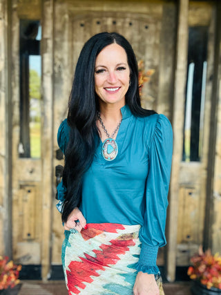 Canyon Call Long Sleeve Blouse - Teal-Long Sleeves-sterling kreek-Motis & Co Boutique, Women's Fashion Boutique in Carthage, Missouri