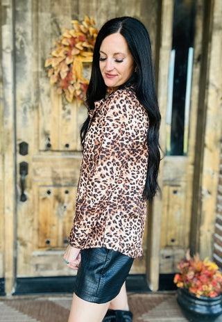 Catty Leopard Print Bow Tie Neck Blouse