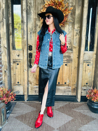 Sierra Western Sunset Denim Vest-Jackets-Urban Daizy-Motis & Co Boutique, Women's Fashion Boutique in Carthage, Missouri