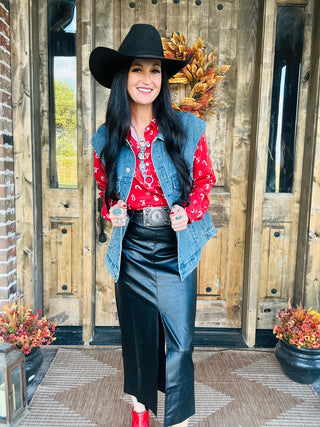 Sierra Western Sunset Denim Vest-Jackets-Urban Daizy-Motis & Co Boutique, Women's Fashion Boutique in Carthage, Missouri