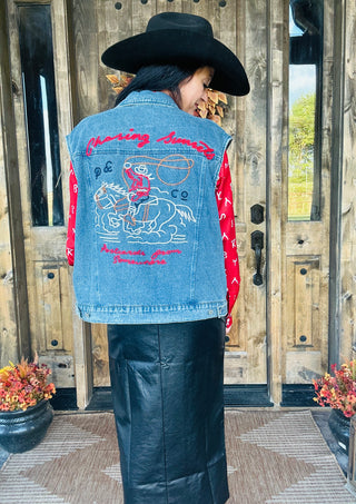 Sierra Western Sunset Denim Vest-Jackets-Urban Daizy-Motis & Co Boutique, Women's Fashion Boutique in Carthage, Missouri