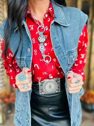 Red Dirt Branded Button Up Blouse-Long Sleeves-sterling kreek-Motis & Co Boutique, Women's Fashion Boutique in Carthage, Missouri