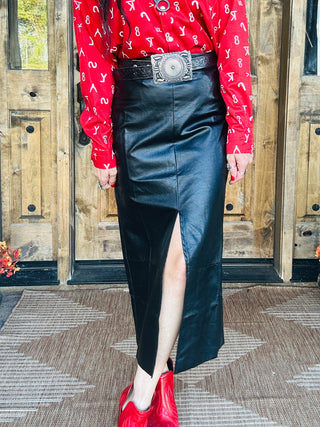 Lane Faux Leather Midi Skirt-Dresses-HYFVE-Motis & Co Boutique, Women's Fashion Boutique in Carthage, Missouri