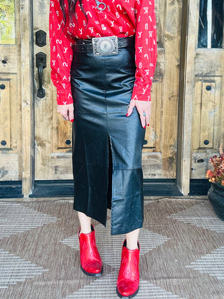 Lane Faux Leather Midi Skirt-Dresses-HYFVE-Motis & Co Boutique, Women's Fashion Boutique in Carthage, Missouri