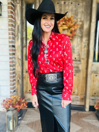Red Dirt Branded Button Up Blouse-Long Sleeves-sterling kreek-Motis & Co Boutique, Women's Fashion Boutique in Carthage, Missouri