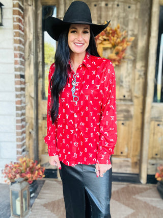 Red Dirt Branded Button Up Blouse-Long Sleeves-sterling kreek-Motis & Co Boutique, Women's Fashion Boutique in Carthage, Missouri