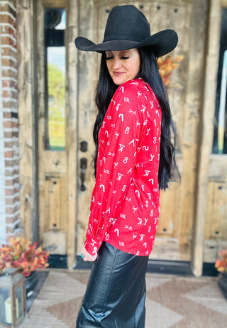 Red Dirt Branded Button Up Blouse-Long Sleeves-sterling kreek-Motis & Co Boutique, Women's Fashion Boutique in Carthage, Missouri
