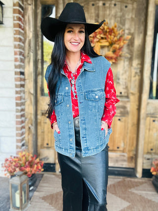 Sierra Western Sunset Denim Vest-Jackets-Urban Daizy-Motis & Co Boutique, Women's Fashion Boutique in Carthage, Missouri