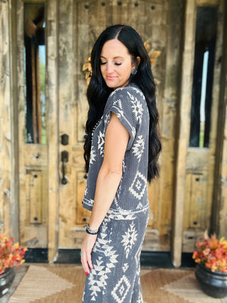 Frontier Trail Aztec Print Ribbed Top