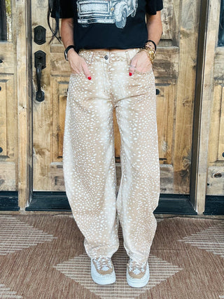 Dara Deer Print Relaxed Barrel Jeans